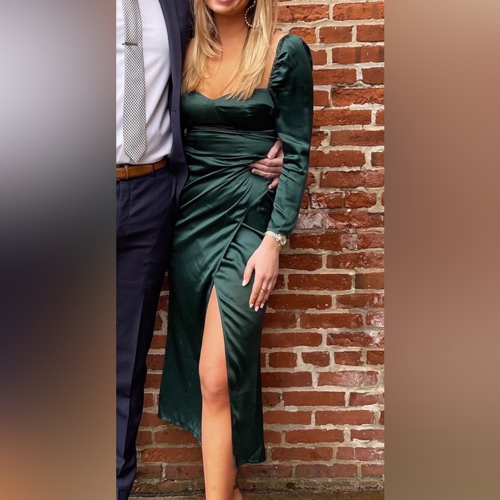 Reformation Green Gloriana Silk Dress